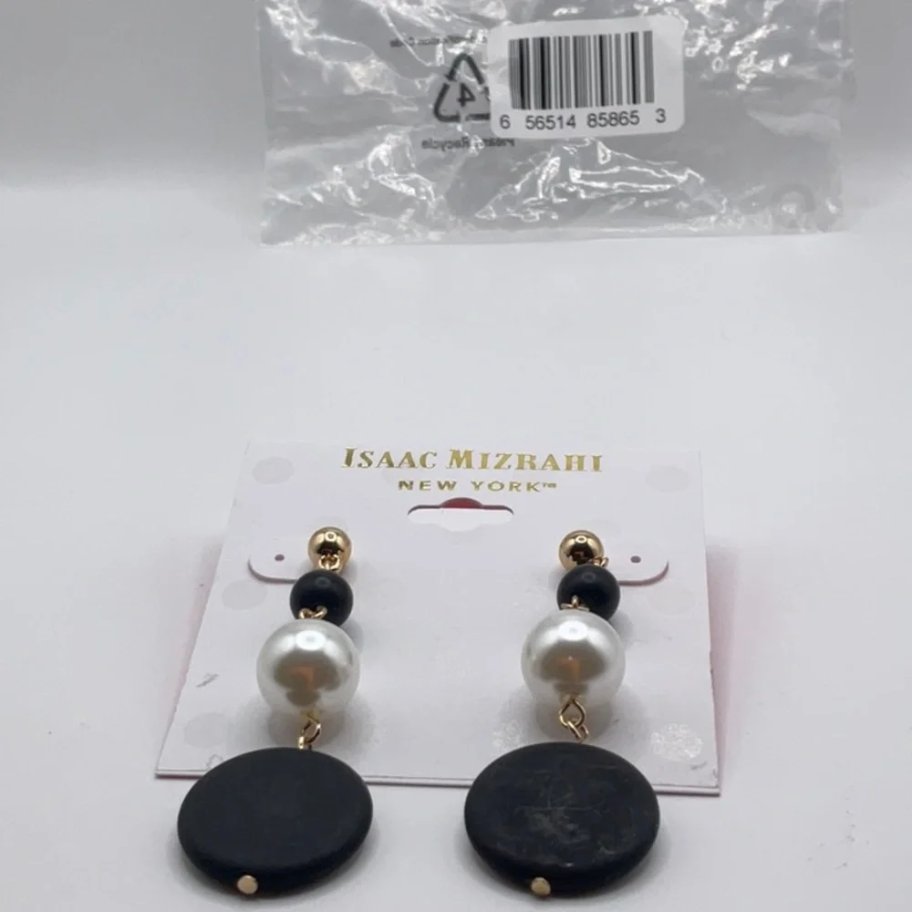 Isaac Mizrahi Black and Gold Drop Earrings - Picture 1 of 3